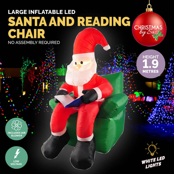 Christmas By Sas 1.9m Santa & His Reading Chair Self Inflating LED Lighting Deals499