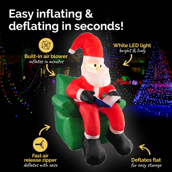 Christmas By Sas 1.9m Santa & His Reading Chair Self Inflating LED Lighting Deals499