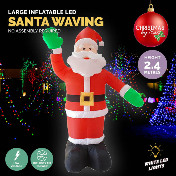 Christmas By Sas 2.4m Waving Santa Self Inflating Bright LED Lighting Deals499