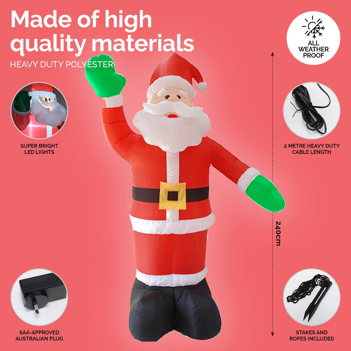 Christmas By Sas 2.4m Waving Santa Self Inflating Bright LED Lighting Deals499