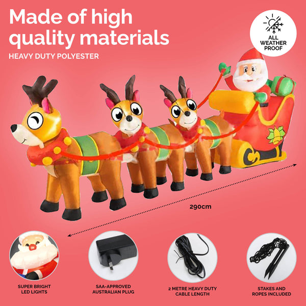 Christmas By Sas 2.9m Santa Reindeers & Sleigh Built-In Blower LED Lighting Deals499