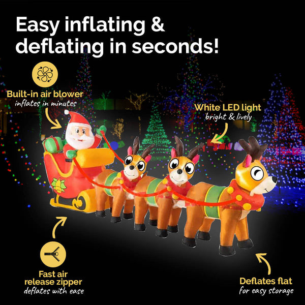 Christmas By Sas 2.9m Santa Reindeers & Sleigh Built-In Blower LED Lighting Deals499