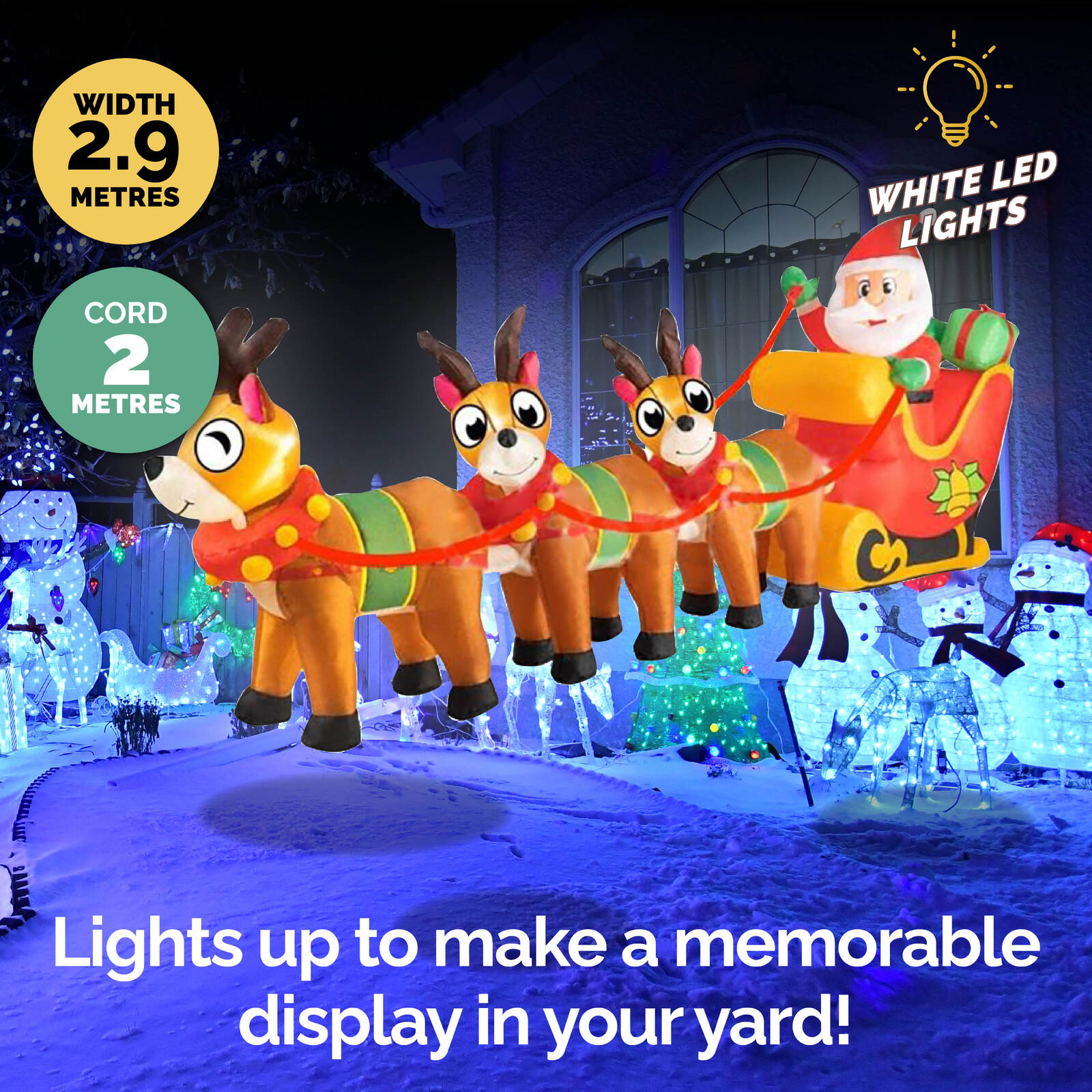 Christmas By Sas 2.9m Santa Reindeers & Sleigh Built-In Blower LED Lighting Deals499