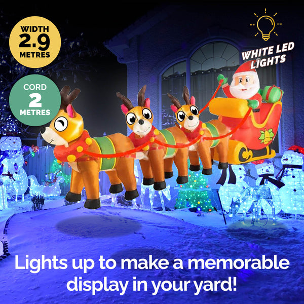 Christmas By Sas 2.9m Santa Reindeers & Sleigh Built-In Blower LED Lighting Deals499