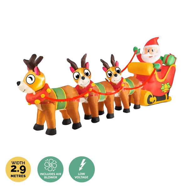 Christmas By Sas 2.9m Santa Reindeers & Sleigh Built-In Blower LED Lighting Deals499