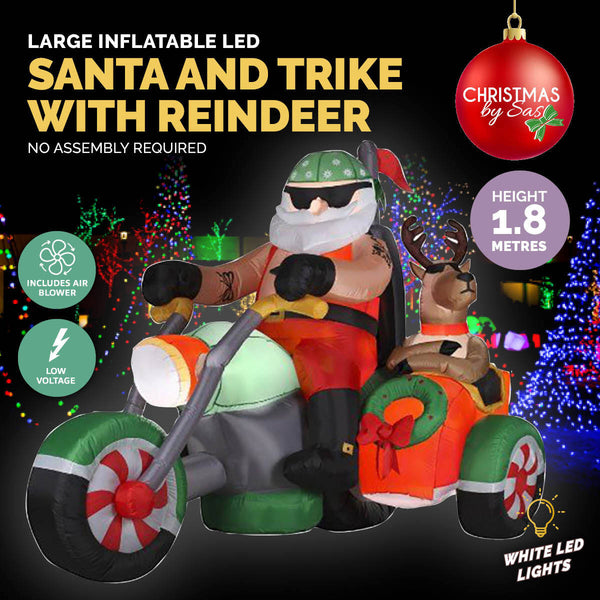 Christmas By Sas 1.8m Santa Reindeer & Trike Built-In Blower LED Lighting Deals499