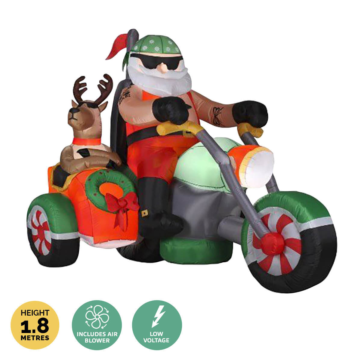 Christmas By Sas 1.8m Santa Reindeer & Trike Built-In Blower LED Lighting Deals499