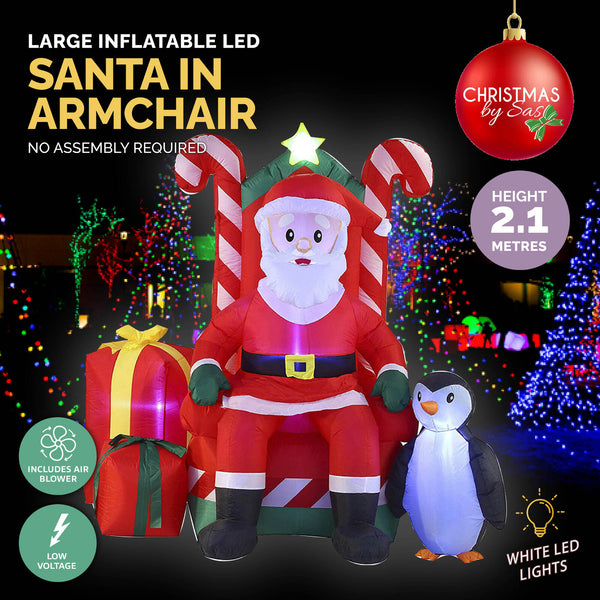 Christmas By Sas 2.1m Santa In His Armchair Self Inflating LED Lighting Deals499