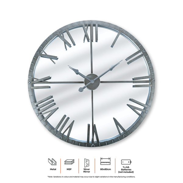 Home Master  Wall Clock Roman Numerals Stylish Mirror Face Metal Accents 80cm Deals499