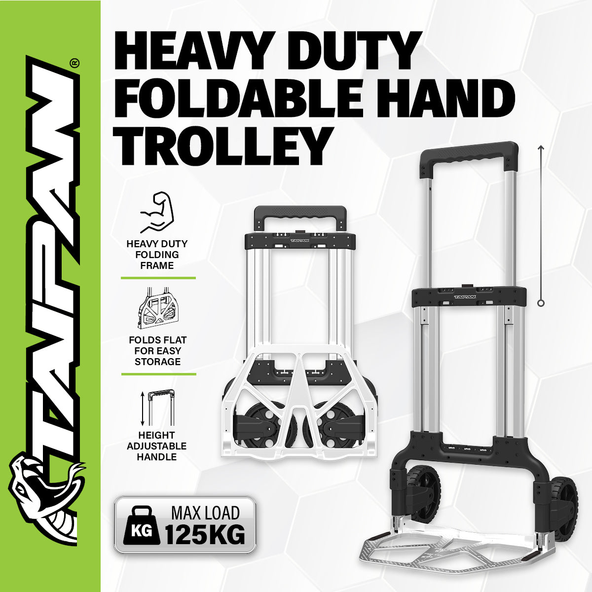 Taipan 125KG Foldable Hand Trolley Aluminium Frame Height Adjustable Handle Deals499