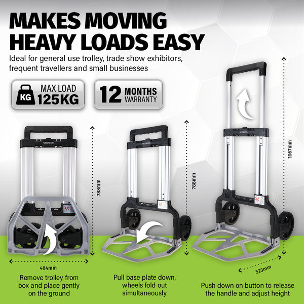 Taipan 125KG Foldable Hand Trolley Aluminium Frame Height Adjustable Handle Deals499