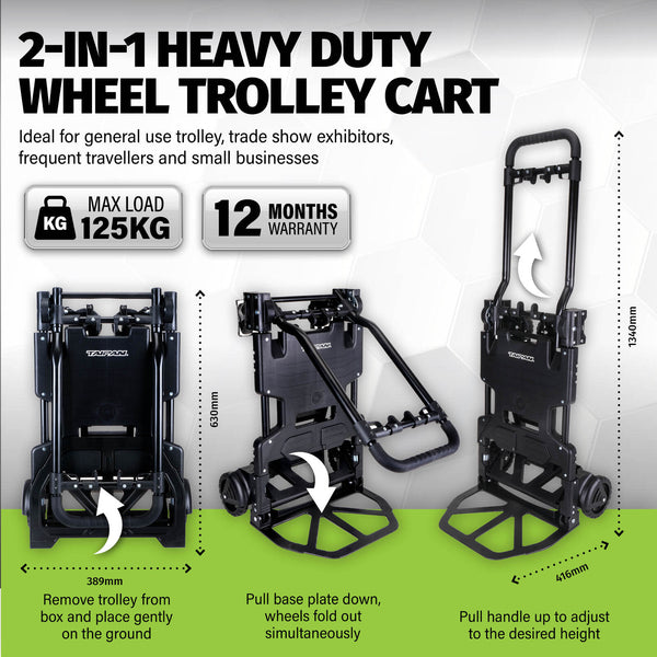 Taipan 65-125KG Foldable Trolley Cart Aluminium 2-In-1 Design Adjustable Deals499