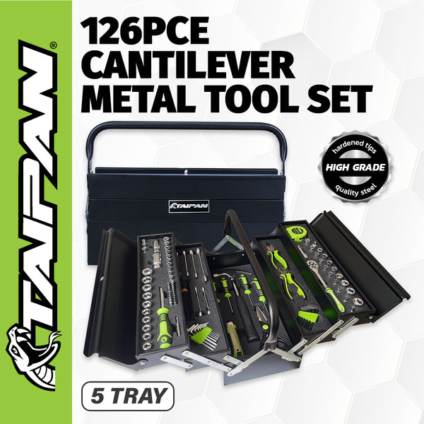 Taipan 126PCE 5 Tray Cantilever Metal Tool Set Premium Chrome Vanadium Steel Deals499