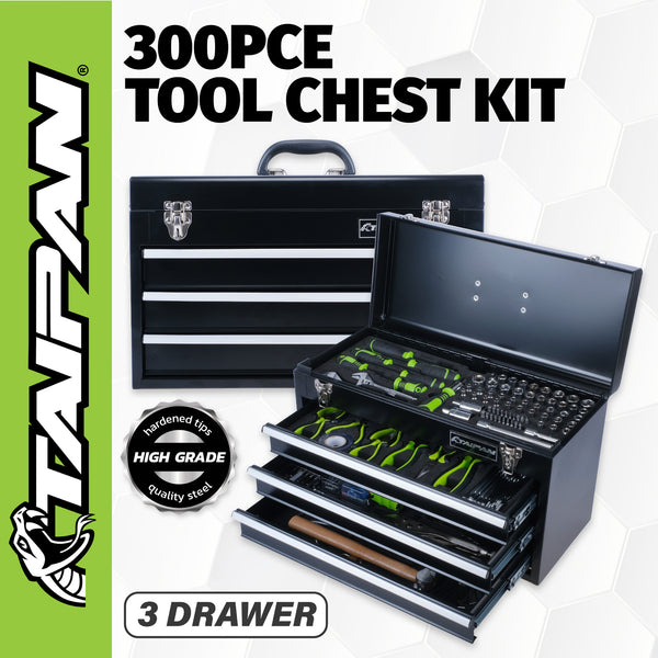 Taipan 300PCE 3 Drawer Tool Chest Kit Premium Quality Chrome Vanadium Steel Deals499