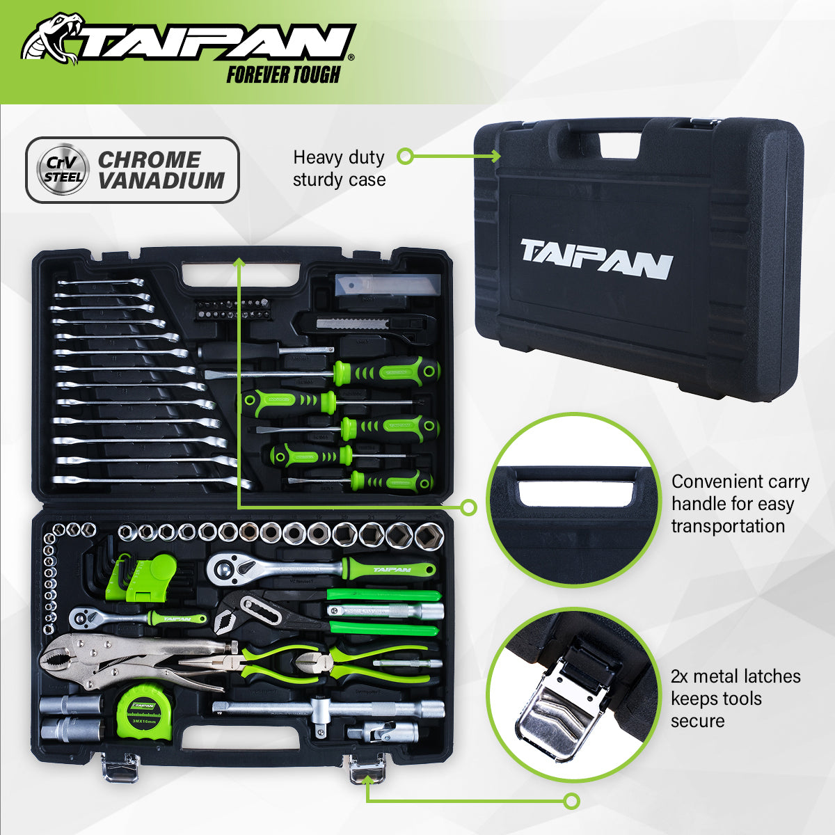 Taipan 100PCE Home Auto Premium Quality Tool Set Case Chrome Vanadium Steel Deals499