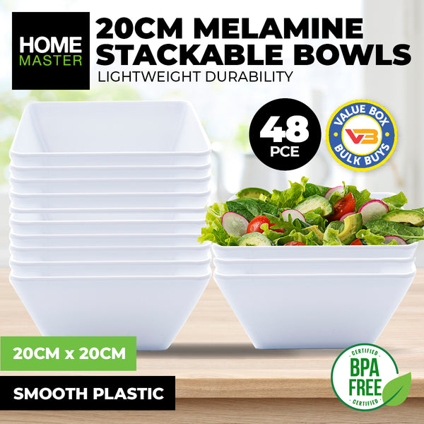 Home Master 48PCE Melamine Bowls Square Lightweight Durable Strong 20cm Deals499