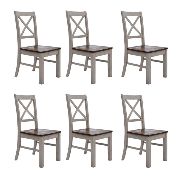Erica X-Back Dining Chair Set of 6 Solid Acacia Timber Wood Hampton Brown White Deals499