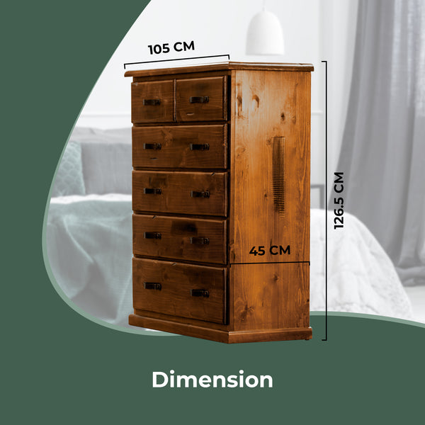Umber Tallboy 6 Chest of Drawers Solid Pine Wood Storage Cabinet - Dark Brown Deals499