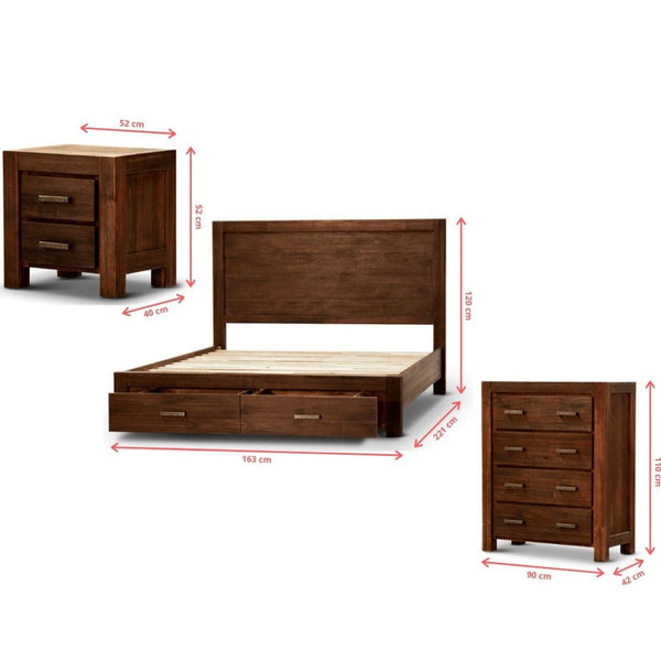 Comfortis 4pc Queen Bed Frame Suite Bedside Tallboy Furniture Package - Walnut Deals499