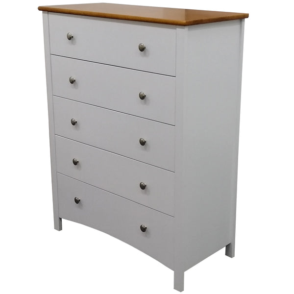 Lobelia Tallboy 5 Chest of Drawers Solid Rubber Wood Bed Storage Cabinet - White Deals499