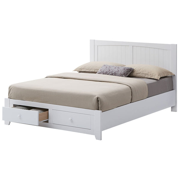 Wisteria Bed Frame Double Size Mattress Base Storage Drawer Timber Wood - White Deals499