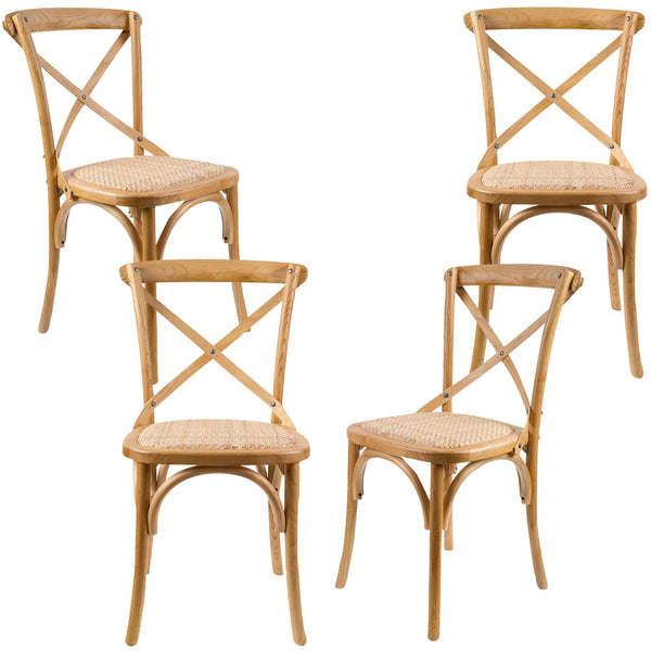 Aster Crossback Dining Chair Set of 4 Solid Birch Timber Wood Ratan Seat - Oak Deals499