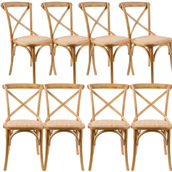 Aster Crossback Dining Chair Set of 8 Solid Birch Timber Wood Ratan Seat - Oak Deals499