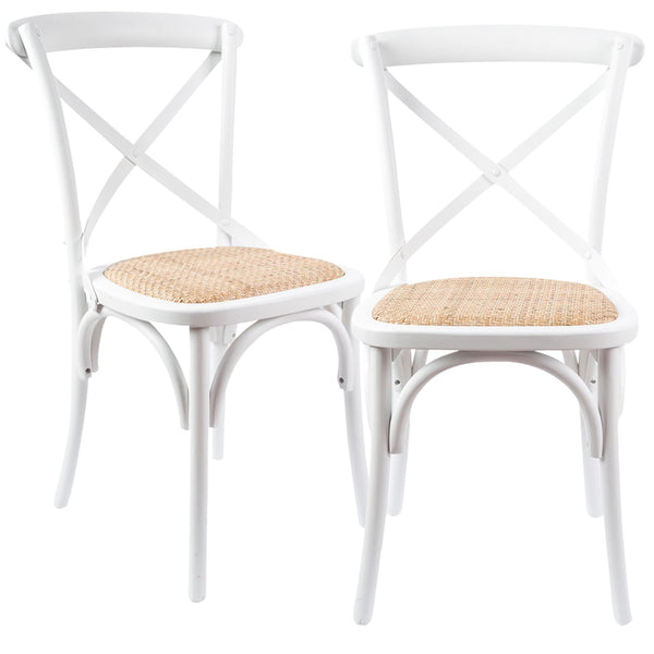 Aster Crossback Dining Chair Set of 2 Solid Birch Timber Wood Ratan Seat - White Deals499