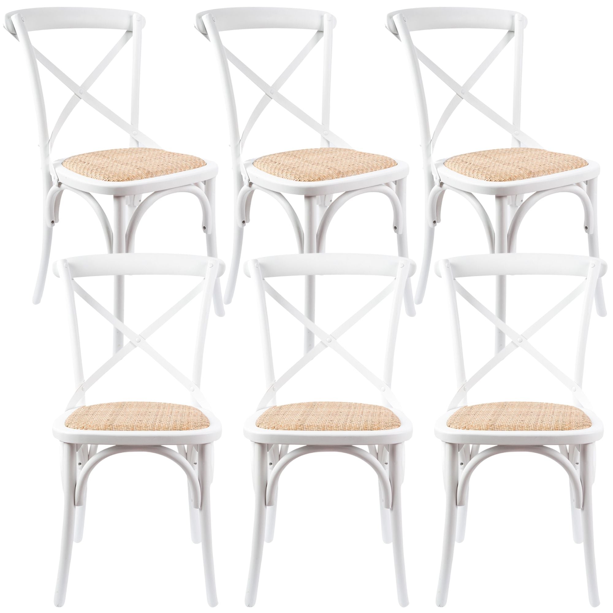 Aster Crossback Dining Chair Set of 6 Solid Birch Timber Wood Ratan Seat - White Deals499