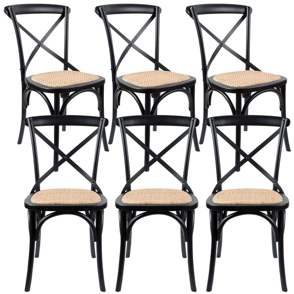 Aster Crossback Dining Chair Set of 6 Solid Birch Timber Wood Ratan Seat - Black Deals499
