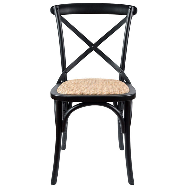 Aster Crossback Dining Chair Set of 8 Solid Birch Timber Wood Ratan Seat - Black Deals499