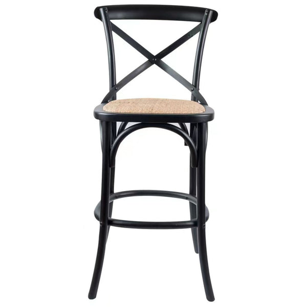 Aster 3pc Crossback Bar Stools Dining Chair Solid Birch Timber Rattan Seat Black Deals499