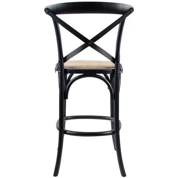 Aster 3pc Crossback Bar Stools Dining Chair Solid Birch Timber Rattan Seat Black Deals499
