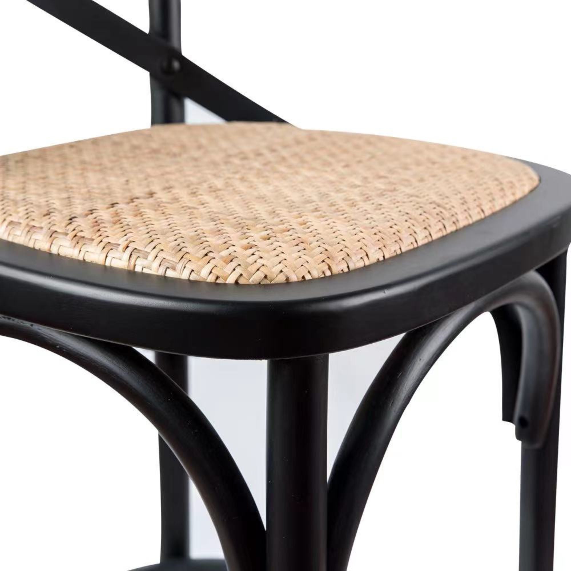 Aster Crossback Bar Stools Dining Chair Solid Birch Timber Rattan Seat - Black Deals499