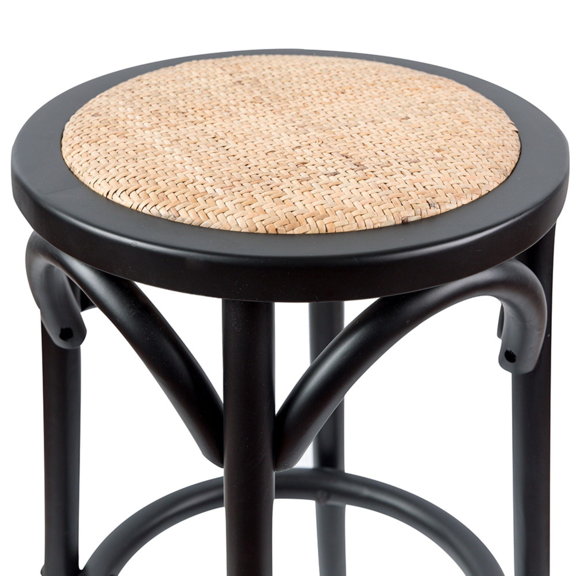 Aster 2pc Round Bar Stools Dining Stool Chair Solid Birch Wood Rattan Seat Black Deals499