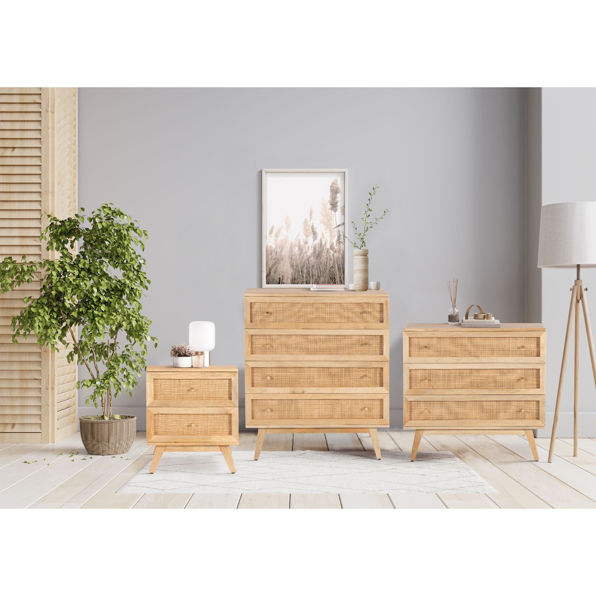 Olearia  Storage Cabinet Buffet Chest of 3 Drawer Mango Wood Rattan Natural Deals499