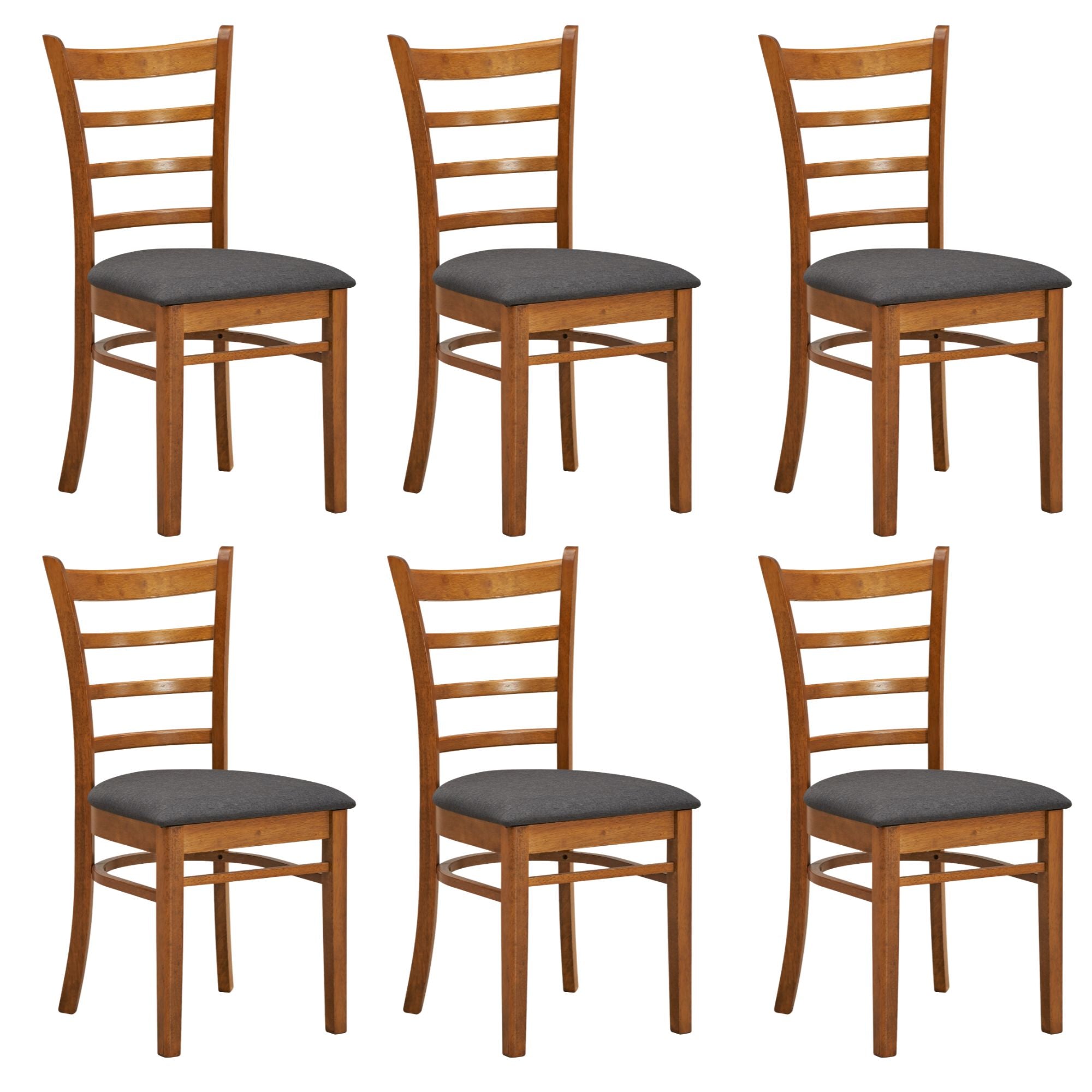 Linaria Dining Chair Set of 6 Crossback Solid Rubber Wood Fabric Seat - Walnut Deals499
