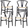Anemone  Set of 4 Wishbone Dining Chair Beech Timber Replica Hans Wenger - Black Deals499