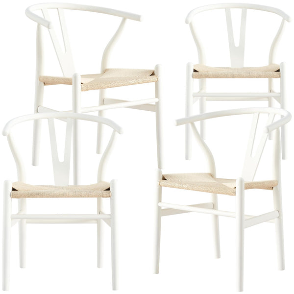 Anemone  Set of 4 Wishbone Dining Chair Beech Timber Replica Hans Wenger - White Deals499