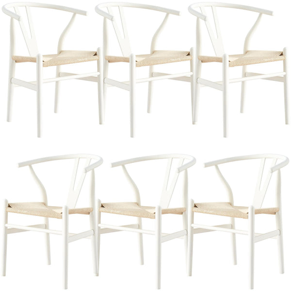 Anemone  Set of 6 Wishbone Dining Chair Beech Timber Replica Hans Wenger - White Deals499