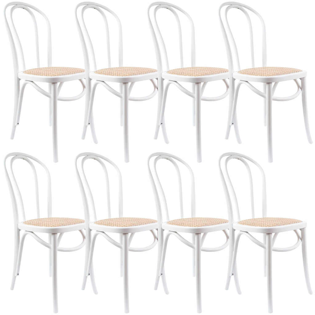 Azalea Arched Back Dining Chair 8 Set Solid Elm Timber Wood Rattan Seat - White Deals499