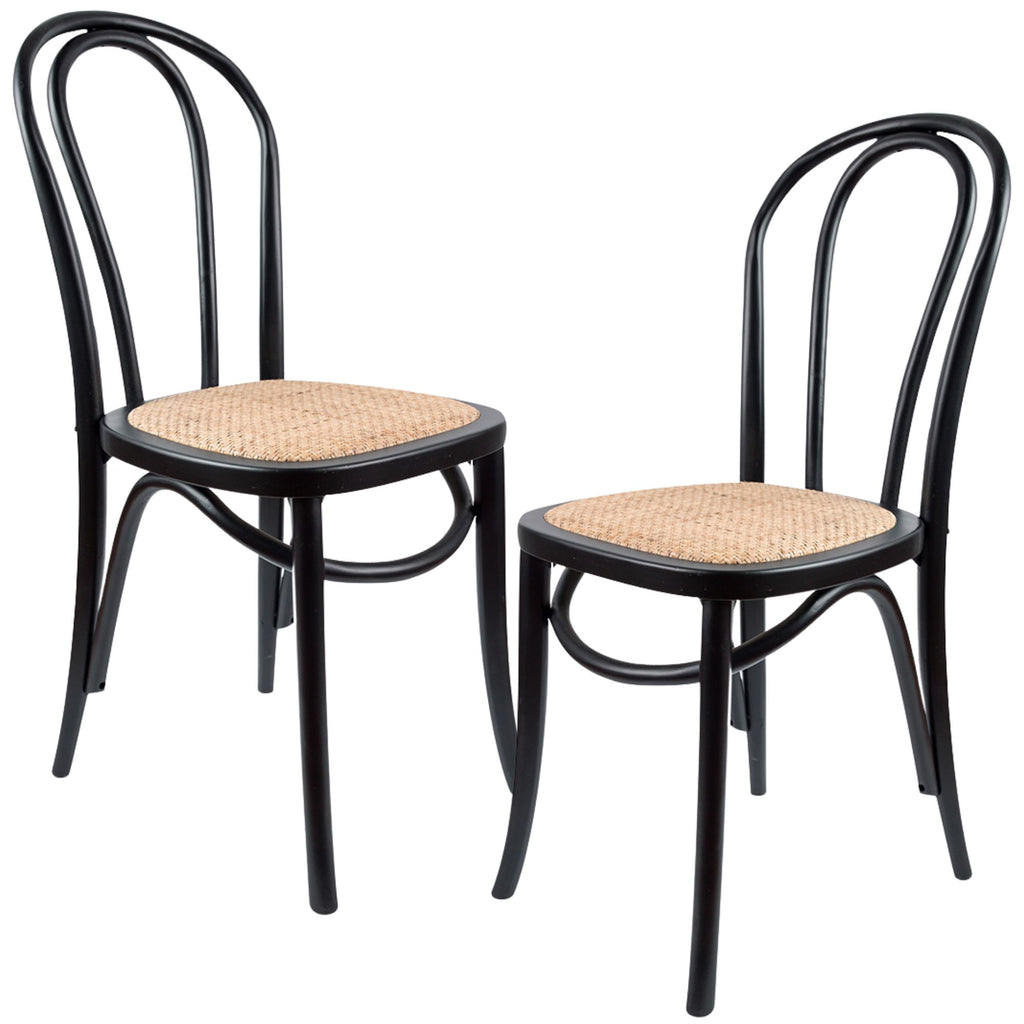 Azalea Arched Back Dining Chair 2 Set Solid Elm Timber Wood Rattan Seat - Black Deals499