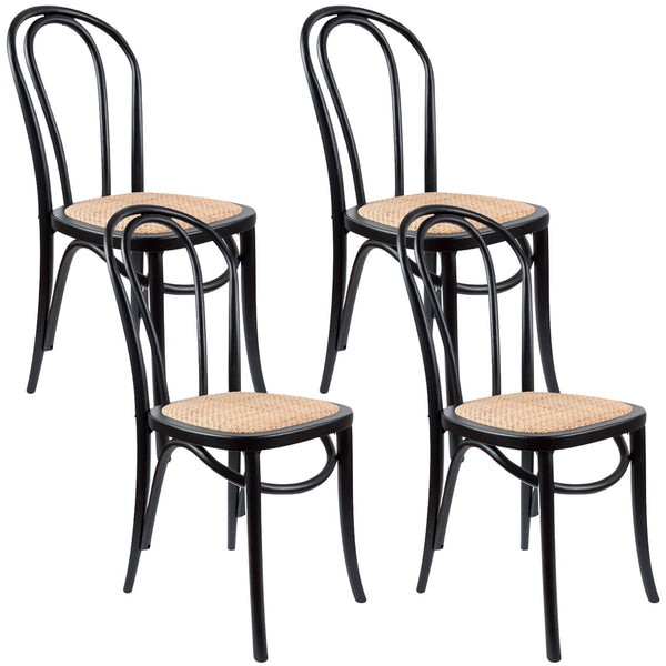 Azalea Arched Back Dining Chair 4 Set Solid Elm Timber Wood Rattan Seat - Black Deals499