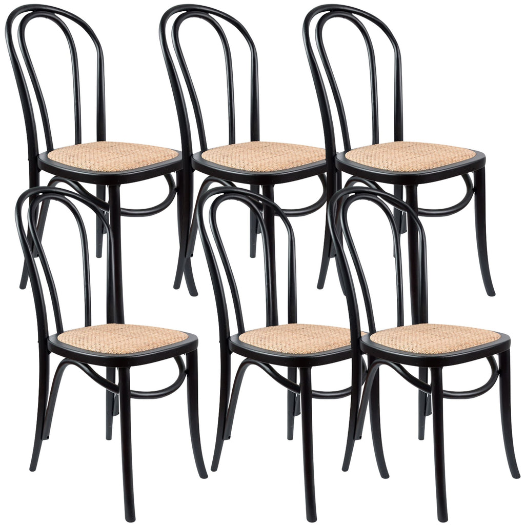 Azalea Arched Back Dining Chair 6 Set Solid Elm Timber Wood Rattan Seat - Black Deals499