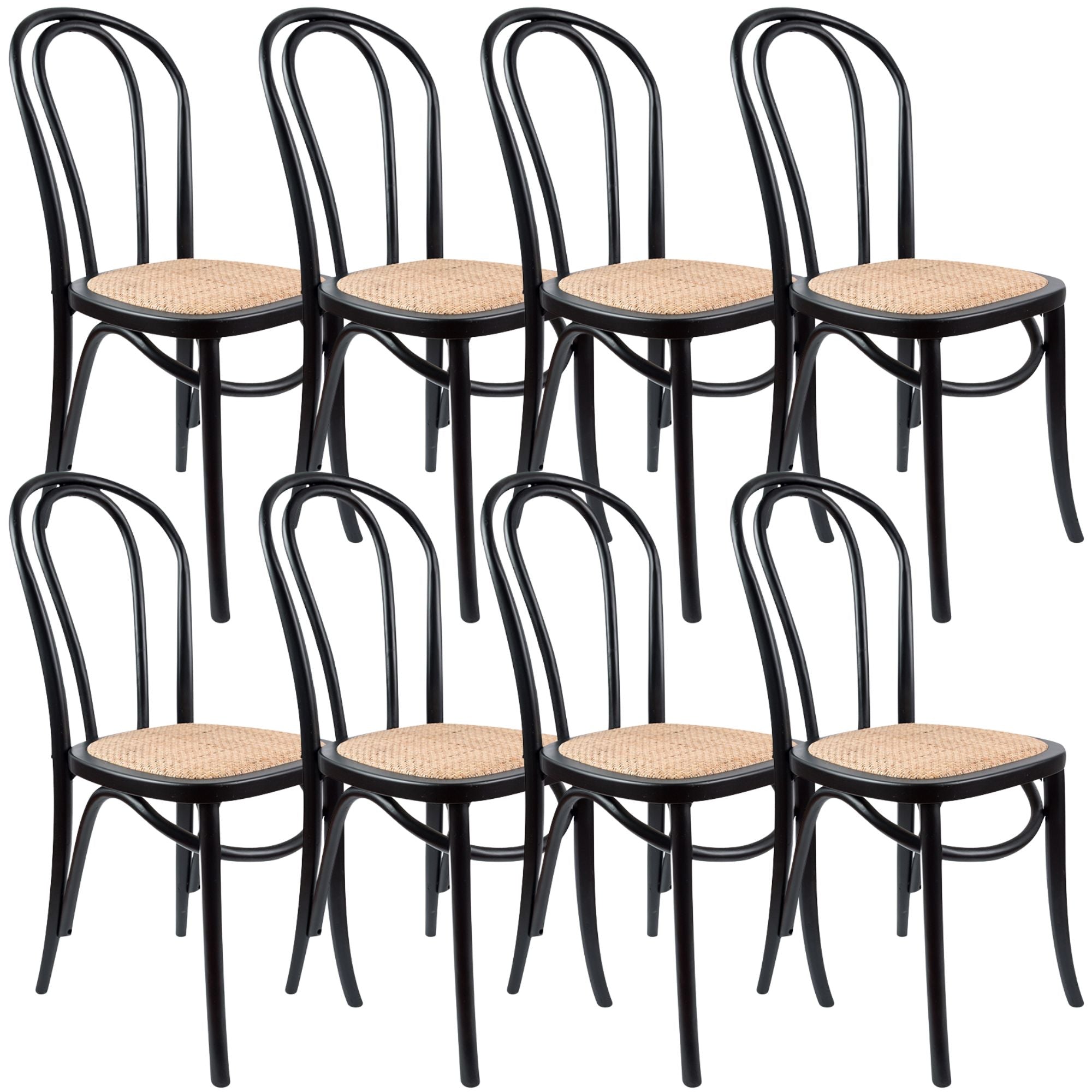 Azalea Arched Back Dining Chair 8 Set Solid Elm Timber Wood Rattan Seat - Black Deals499