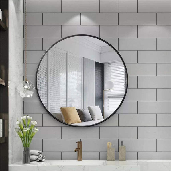 Slim Design 50CM Black Bathroom, Living Room, Hallway Mirror Round Mirror Wall Decor Metal Frame Deals499