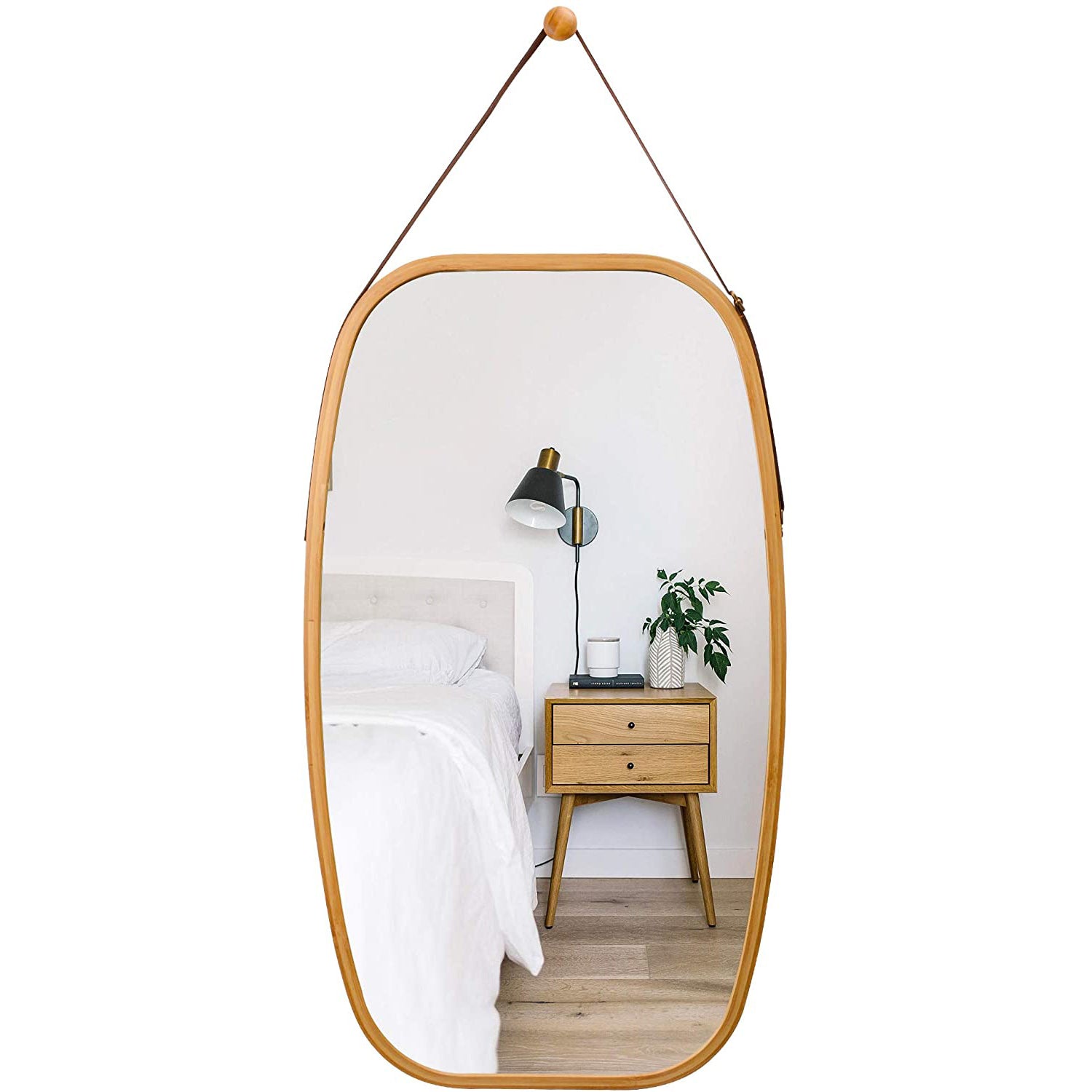 Full Length Bathroom Wall Mount Hanging Bamboo Frame Mirror Adjustable Strap Wall Mirror Home Decor Deals499