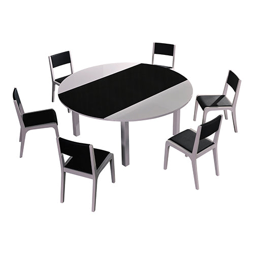 7 Pieces Dining Suite Dining Table & 6X Chairs in Round Shape High Glossy MDF Wooden Base Combination of Black & White ColouX Deals499