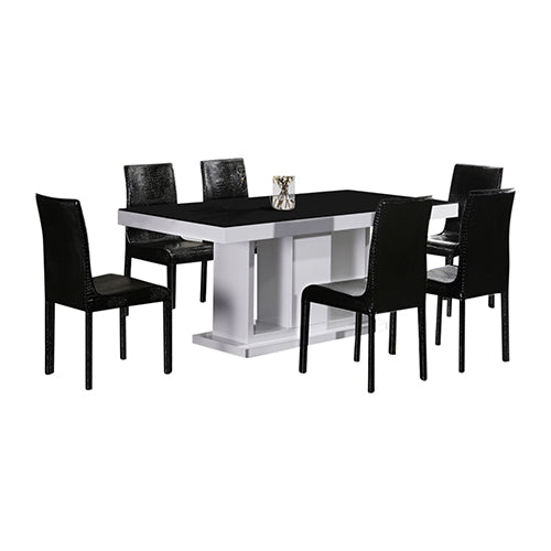 7 Pieces Dining Suite Dining Table & 6X  Black Chairs in Rectangular Shape High Glossy MDF Wooden Base Combination of Black & White Colour Deals499