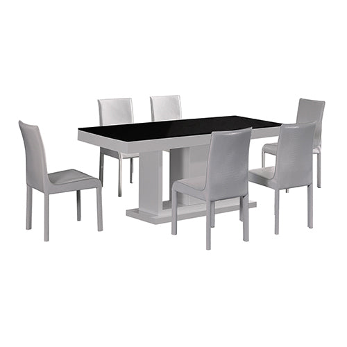 7 Pieces Dining Suite Dining Table & 6X  White Chairs in Rectangular Shape High Glossy MDF Wooden Base Combination of Black & White Colour Deals499
